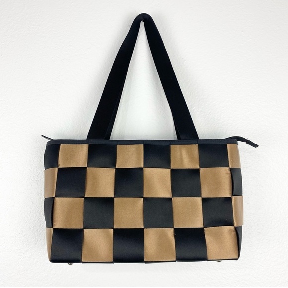 Unbranded Tan and Black Seatbelt Tote Purse, Y2K - Picture 3 of 6